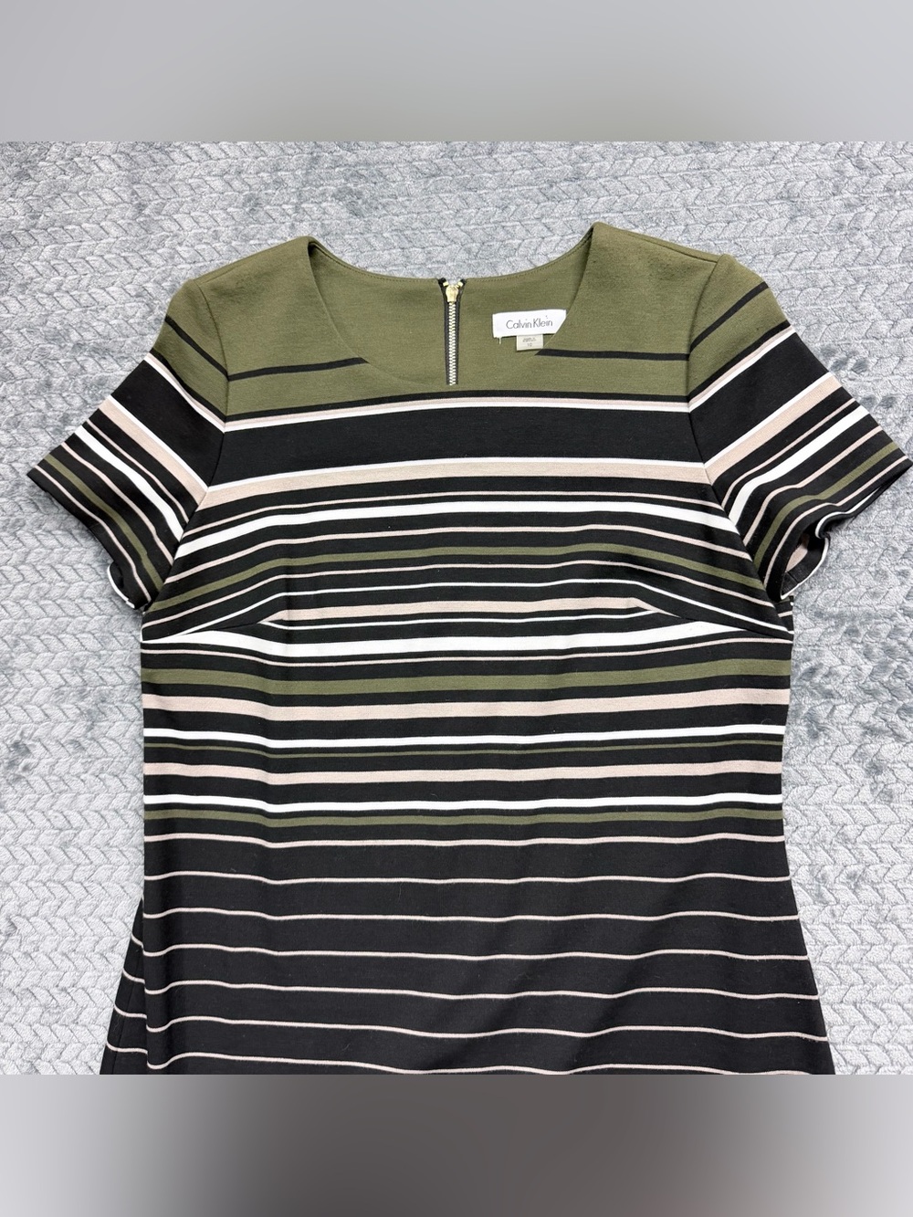 Calvin Klein Striped Sheath Dress Olive Green and Black Size 10 - Picture 3 of 10